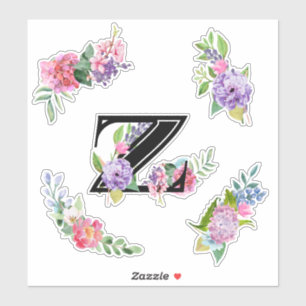 Chic Watercolor Flowers with Letter Z Sticker