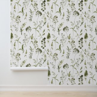 Chic Watercolor Foliage Greenery Botanical Forest 