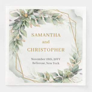 Chic watercolor green eucalyptus and gold wedding paper dinner napkins