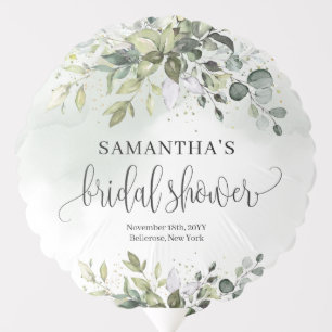 Chic watercolor green eucalyptus gold Bridal Balloon