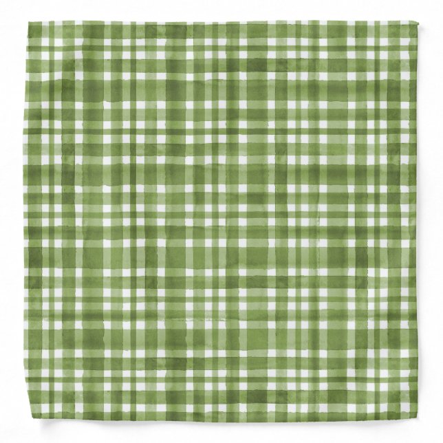 Chic Watercolor green Plaid pattern  Bandana (Front)
