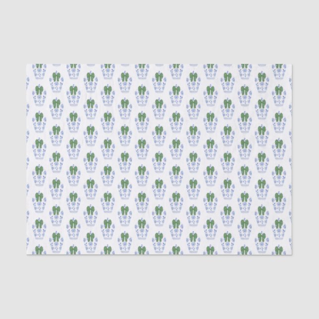 Chic Watercolor Green Ribbon Ginger Jar Christmas Tissue Paper (Front)