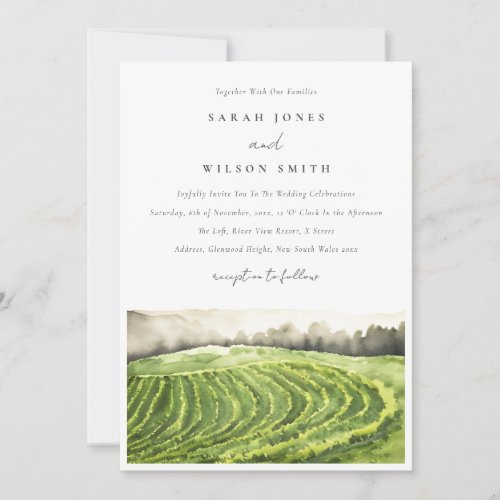 Chic Watercolor Green Winery Vineyard Wedding Invitation