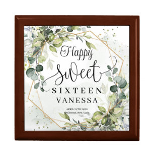 Chic watercolor greenery and gold 16th birthday gift box