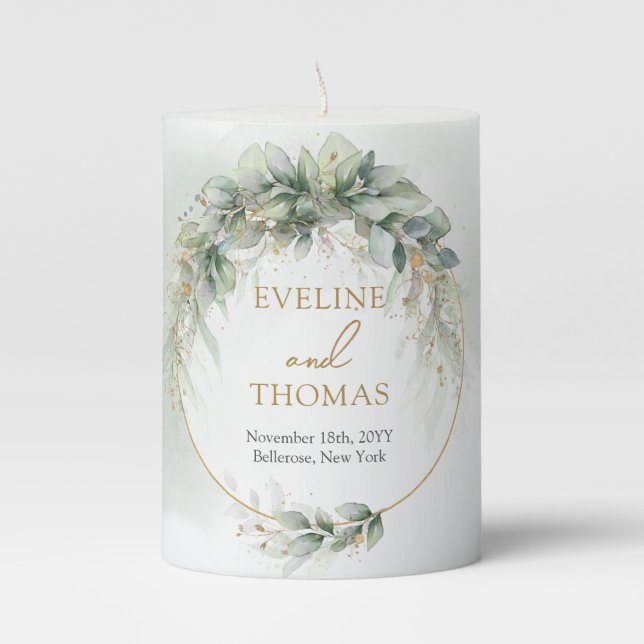 Chic watercolor greenery and gold frame Candle  (Front)