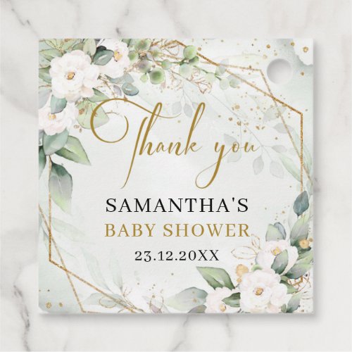 Chic watercolor greenery and white Baby Shower Favor Tags