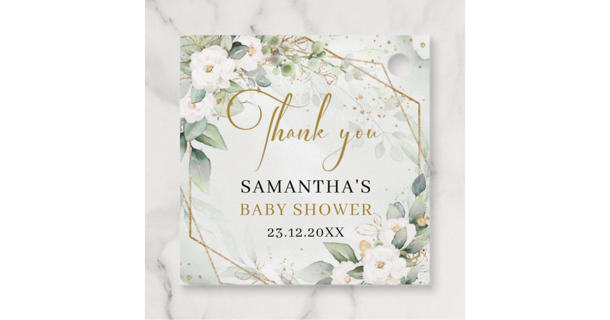Chic watercolor greenery and white Baby Shower Favor Tags | Zazzle