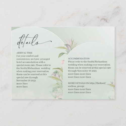 Chic watercolor greenery arch blush details card