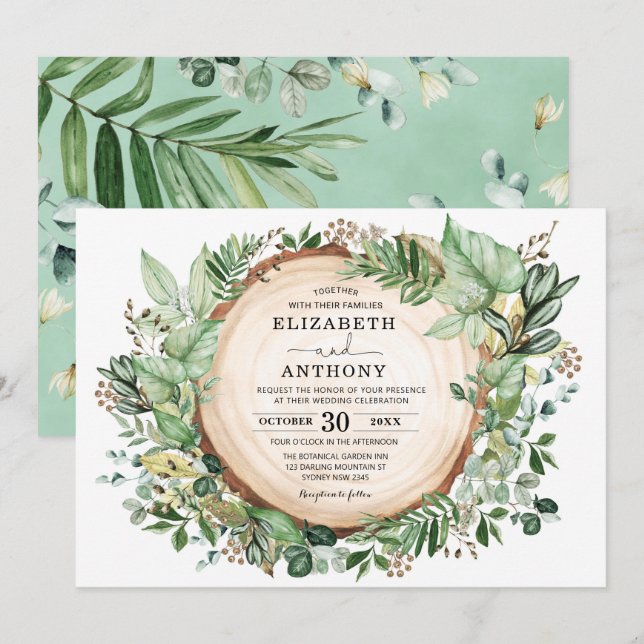 Chic Watercolor Greenery Botanical Forest Wedding Invitation (Front/Back)