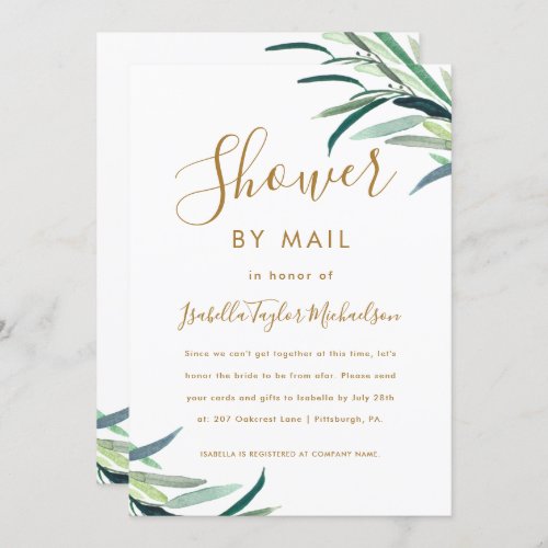 Chic Watercolor Greenery Bridal Shower by Mail Invitation