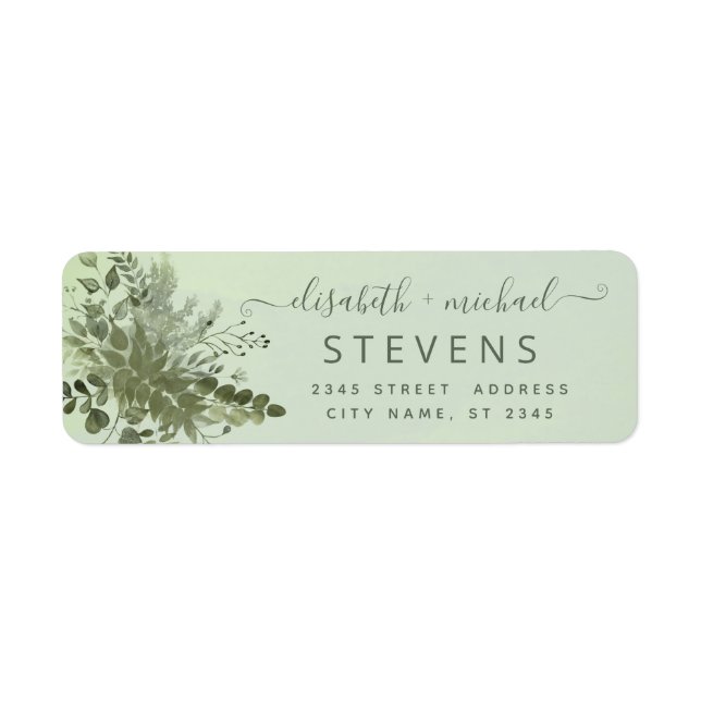 Chic watercolor greenery eucalyptus couple script label (Front)