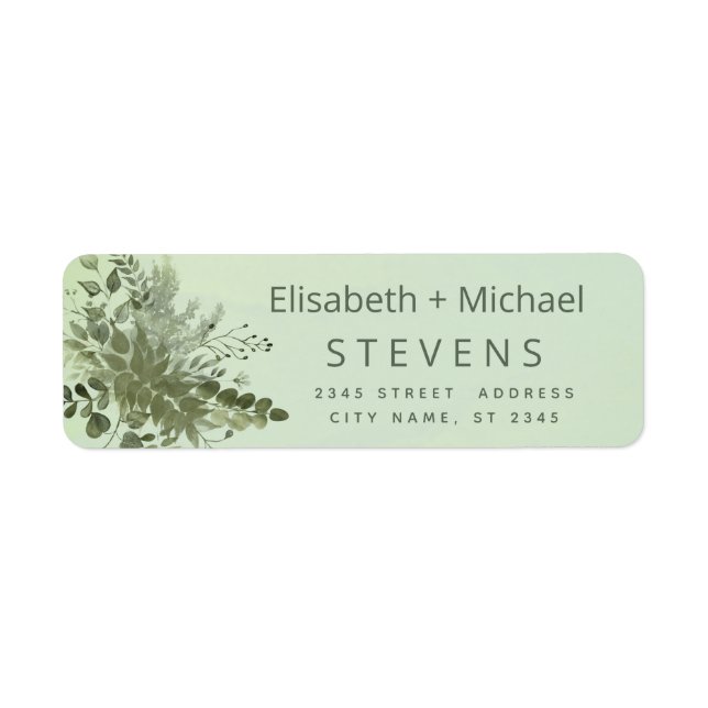 Chic watercolor greenery eucalyptus couple script label (Front)