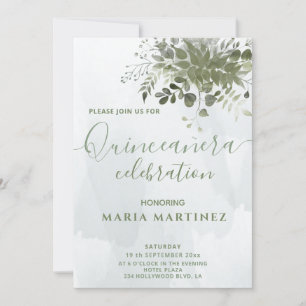 Chic watercolor greenery eucalyptus Quinceañera Invitation