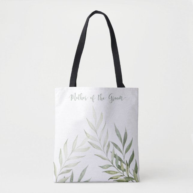 Chic Watercolor Greenery Mother of the Groom Tote Bag (Front)