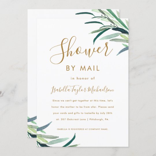 Chic Watercolor Greenery Shower by Mail Invitation | Zazzle.com