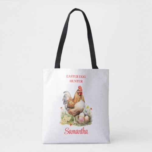 Chic Watercolor hen colored eggs Easter Eggs Hunt Tote Bag