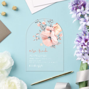 Chic Watercolor Hibiscus Flower Clear Wedding Acrylic Invitations