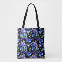 Chic Watercolor Iris Black Tote