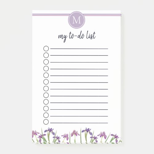 Chic Watercolor Iris Flowers To_Do List Monogram Post_it Notes