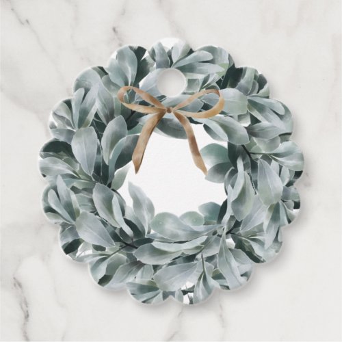 Chic Watercolor Lambs Ear Foliage Wreath  Bow Favor Tags