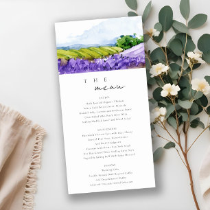 Chic Watercolor Lavender Fields Wedding Menu Card