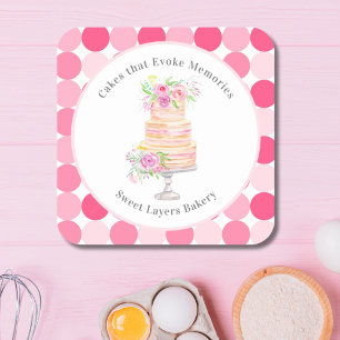 Chic Watercolor Layered Cake With Roses Bakery Square Sticker