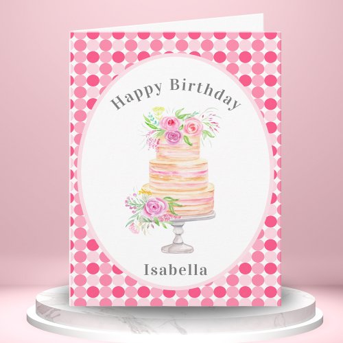 Chic Watercolor Layered Cake With Roses Card