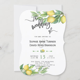 Chic Watercolor Lemon Tropical Handwriting Wedding Invitation