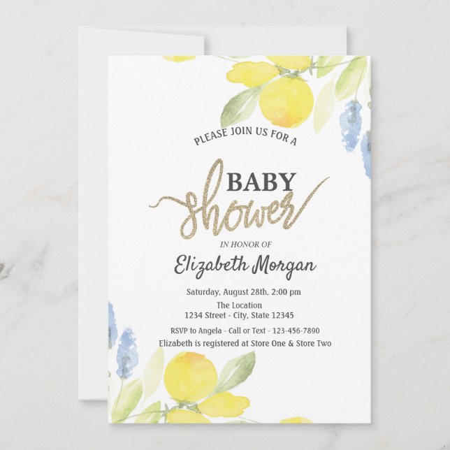 Chic Watercolor Lemons Baby Shower Invitation (Front)