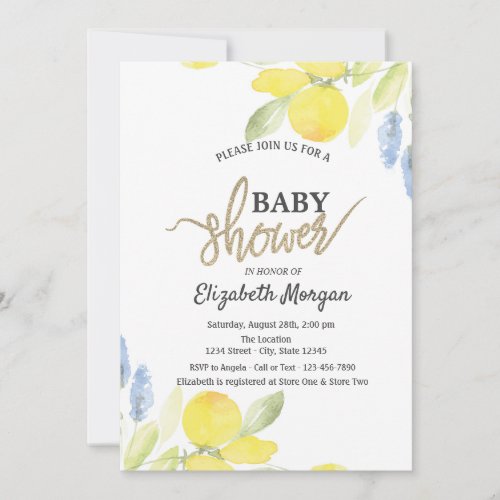 Chic Watercolor Lemons Baby Shower Invitation