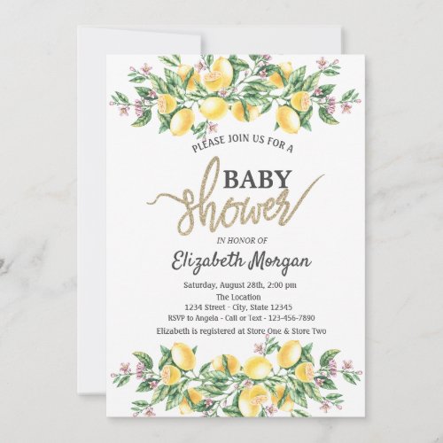 Chic Watercolor Lemons Botanical Baby Shower Invitation