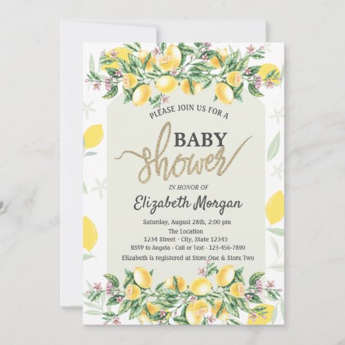 Chic Watercolor Lemons Frame Baby Shower Invitation