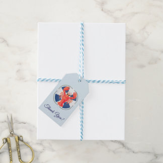 Chic Watercolor Lobster & Lifebuoy Birthday Gift Tags