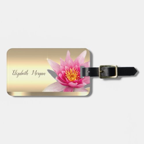 Chic Watercolor Lotus Flower Gold  Luggage Tag