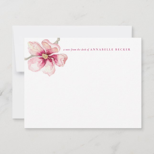 Chic Watercolor Magnolia Note Card (Front)