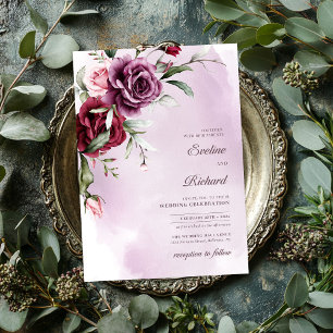 Chic watercolor maroon and burgundy roses invitation