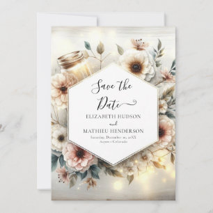Chic Watercolor Mason Jar Wedding Save The Date