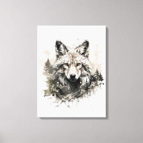 Chic Watercolor Neutral colors forest animals wolf Canvas Print