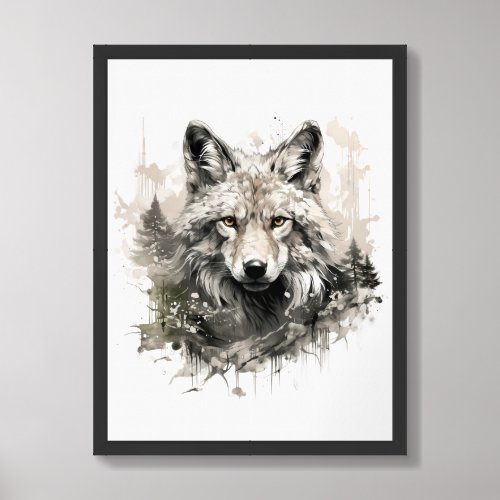 Chic Watercolor Neutral colors forest animals wolf Framed Art