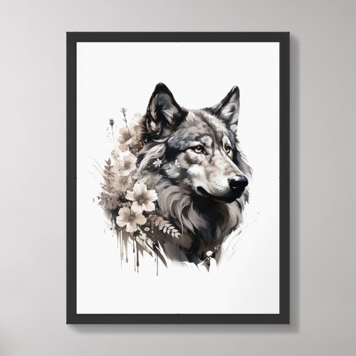 Chic Watercolor Neutral colors wolf forest animal Framed Art