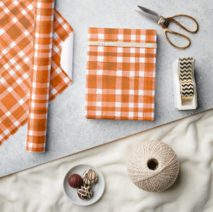 Chic Watercolor Orange Plaid pattern  Wrapping Paper