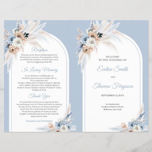 Chic watercolor pastel blue and ivory roses arch