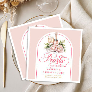 Chic Watercolor Pearls and Prosecco Bridal Napkins