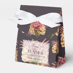 Chic Watercolor Peonies Floral on Purple Brown Favor Boxes