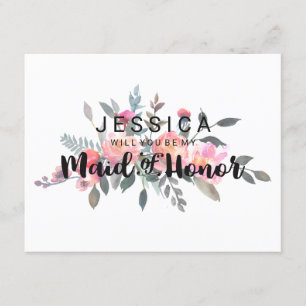 Chic Watercolor Peony Will You Be My Maid of Honor Invitation