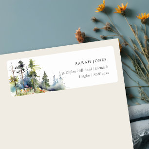 Chic Watercolor Pine Forest Landscape Address Label