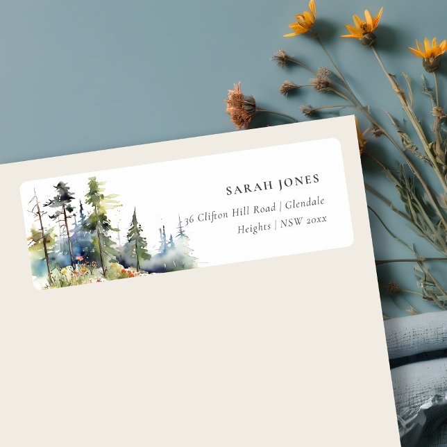 Chic Watercolor Pine Forest Landscape Address Label (Creator Uploaded)