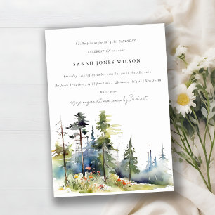 Chic watercolor Pine Forest Landscape Birthday Invitation
