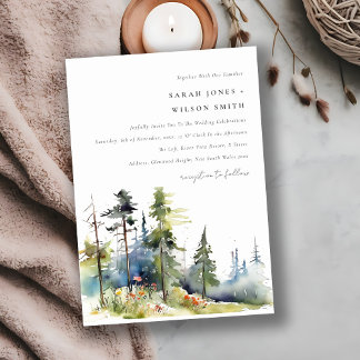 Chic watercolor Pine Forest Landscape Wedding Invitation