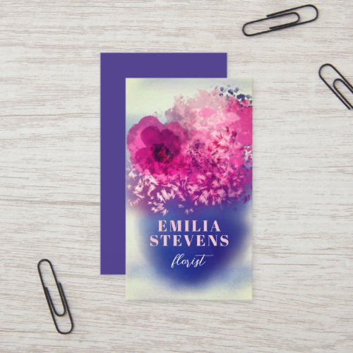 Chic Watercolor Pink and Burgundy Floral Business Card